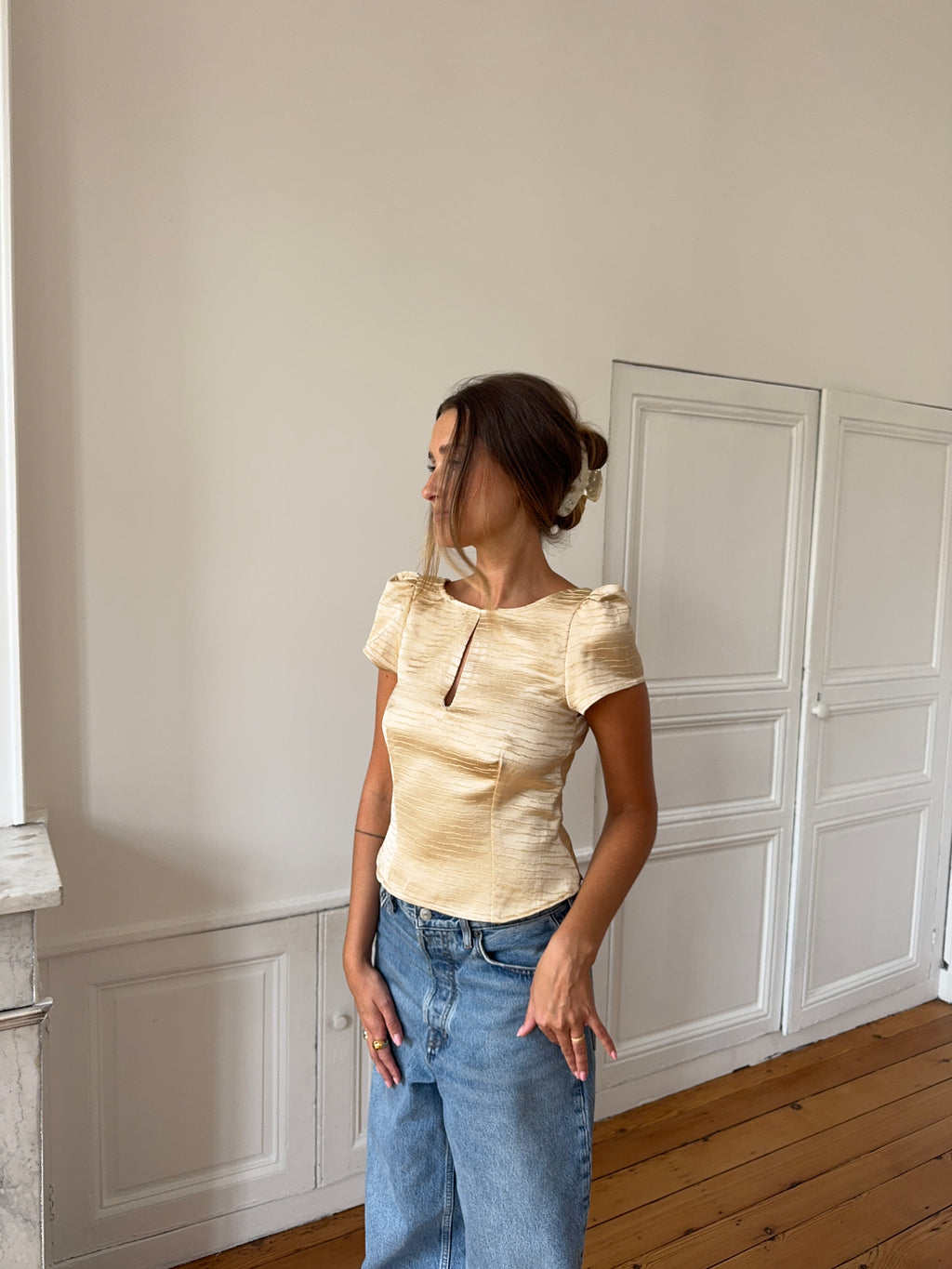 Top dos nu upcyclé satiné doré - XS