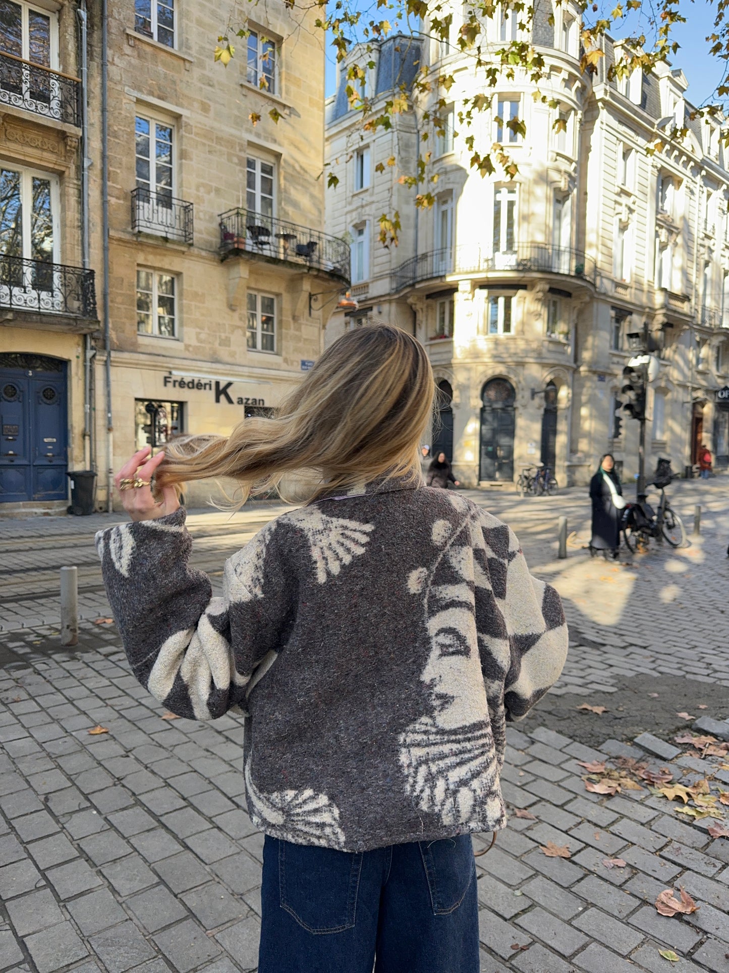 Veste upcyclée laine à motifs