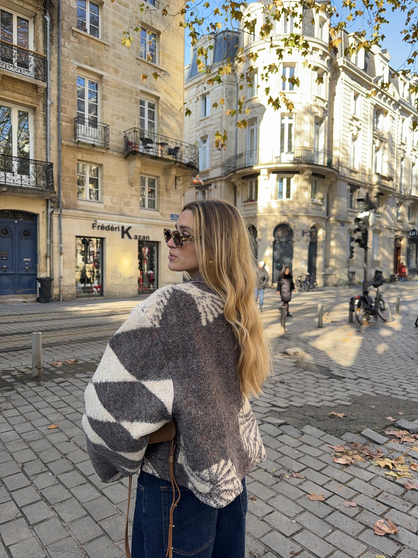 Veste upcyclée laine à motifs