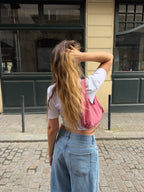 Sac upcyclé rouge à carreaux et perles vintage - petit