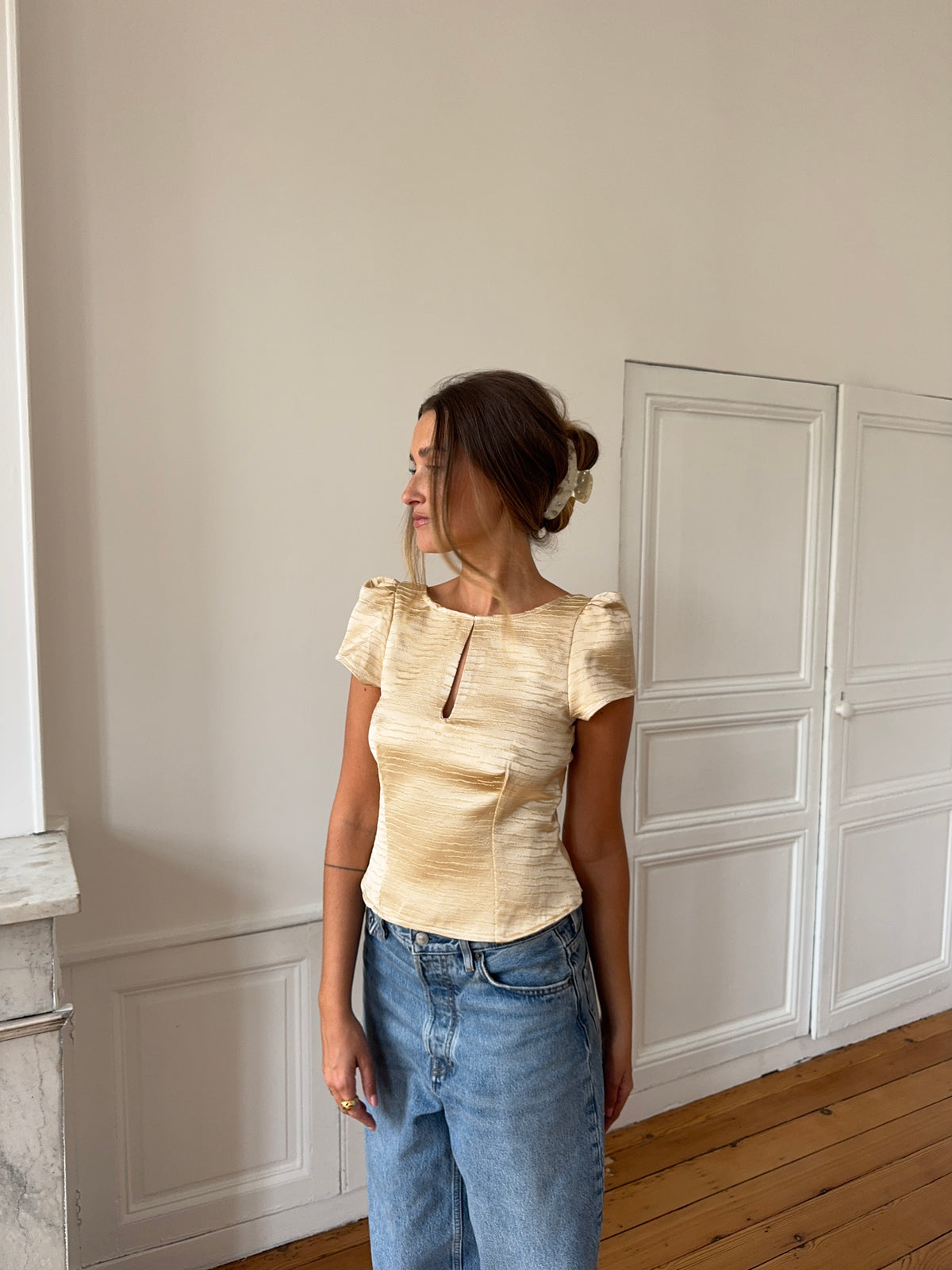Top dos nu upcyclé satiné doré - XS