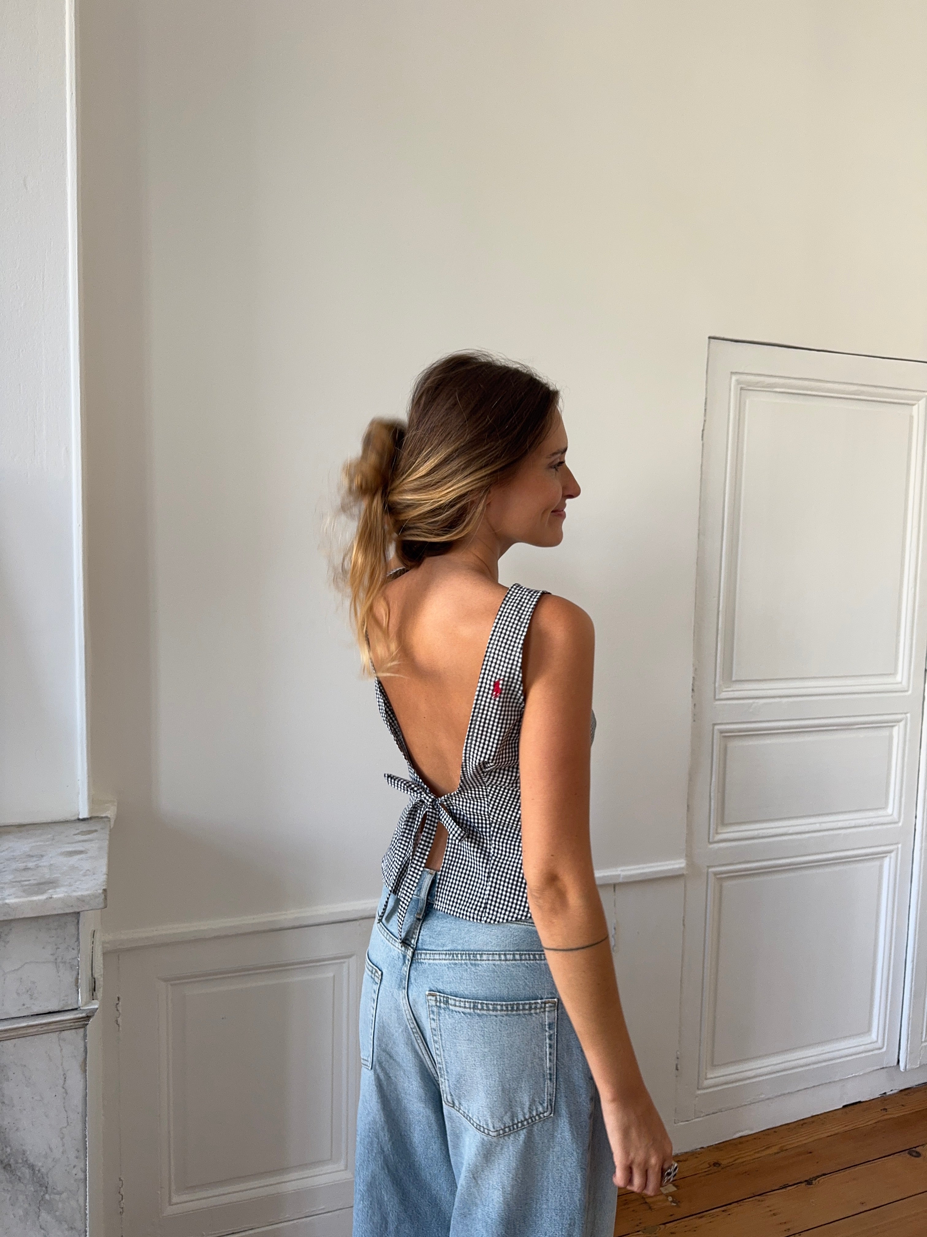 Top dos nu upcyclé vichy - S