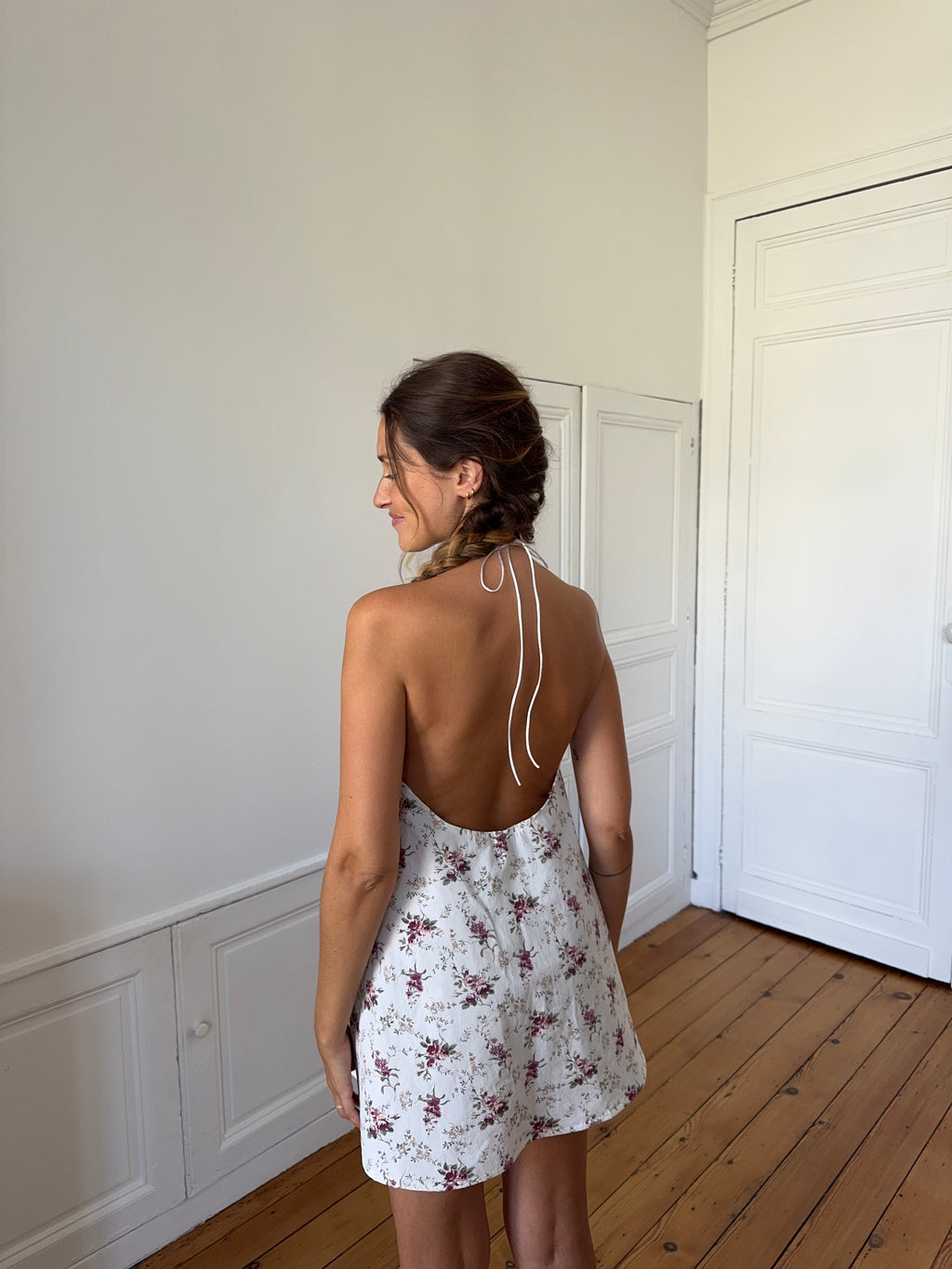Robe dos nu upcyclée à fleurs - S