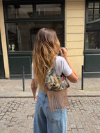 Sac upcyclé à motifs et franges vintage - petit