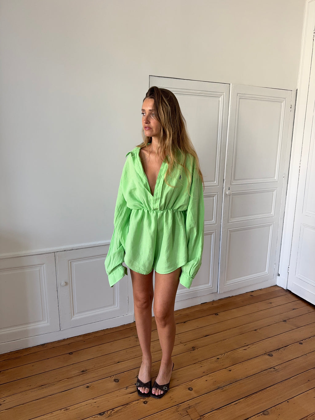 Combinaison upcyclée lin vert - M/L