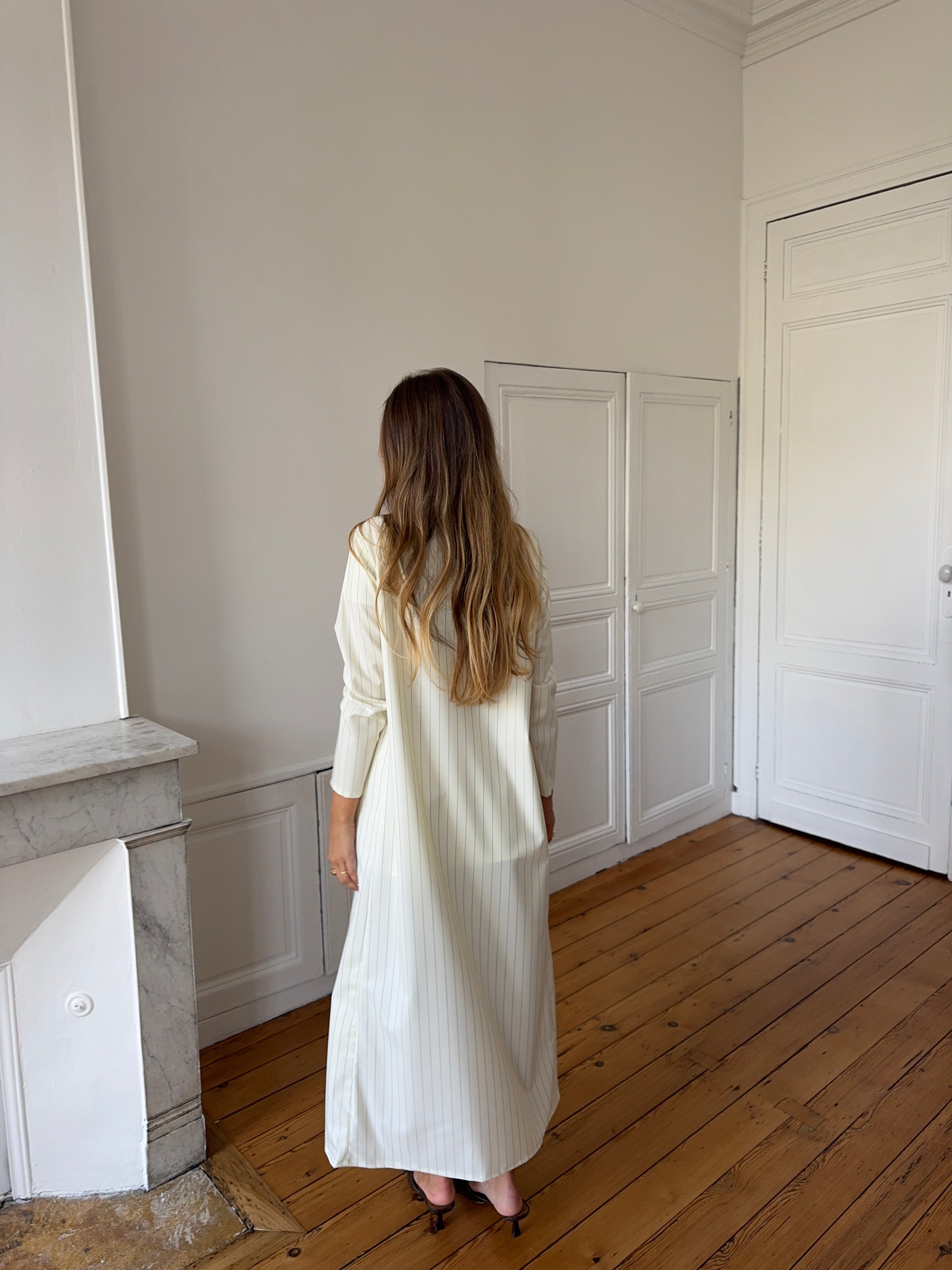 Veste longue écrue à rayures
