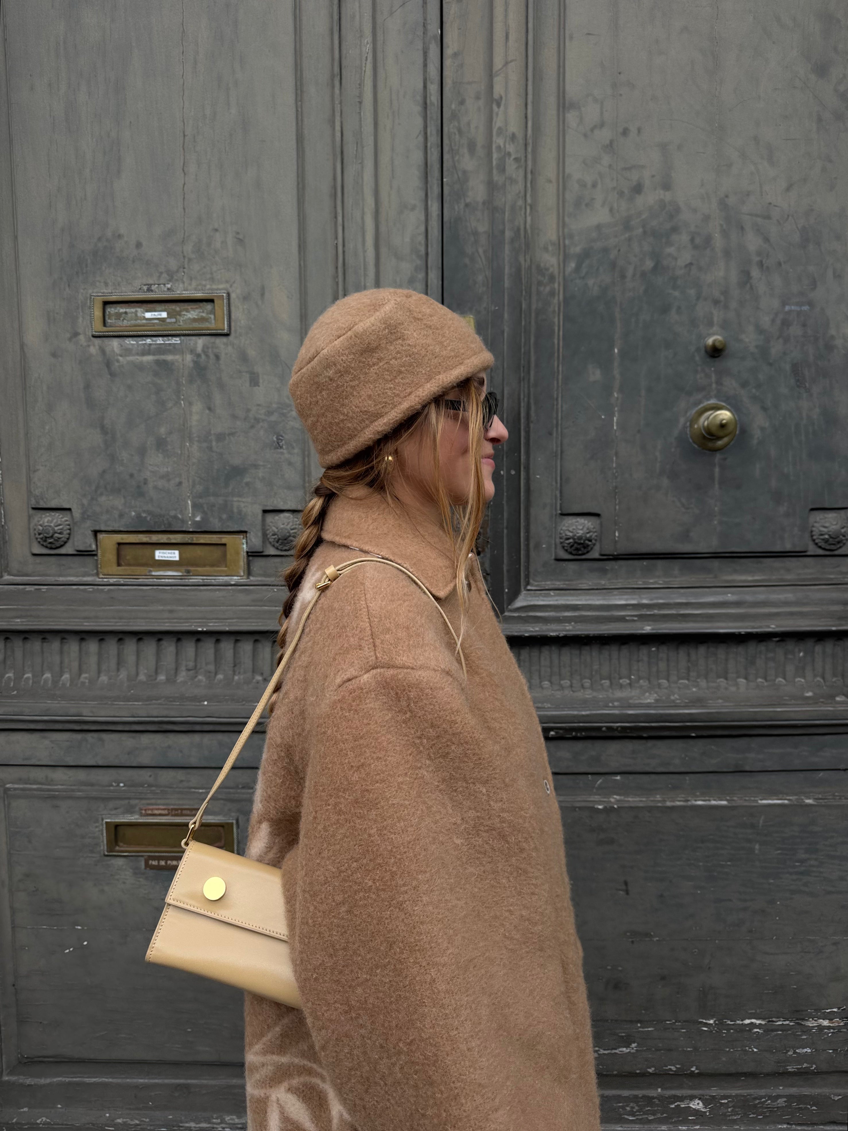 Chapeau upcyclé laine marron clair vintage