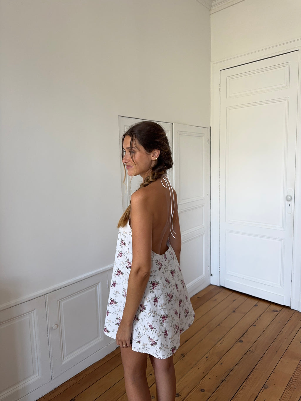 Robe dos nu upcyclée à fleurs - S