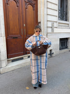 Manteau long upcyclé laine à carreaux vintage