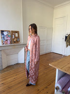 Veste longue upcyclée satinée rose - M