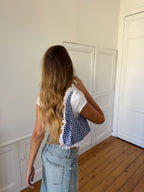 Sac upcyclé vichy bleu et dentelle