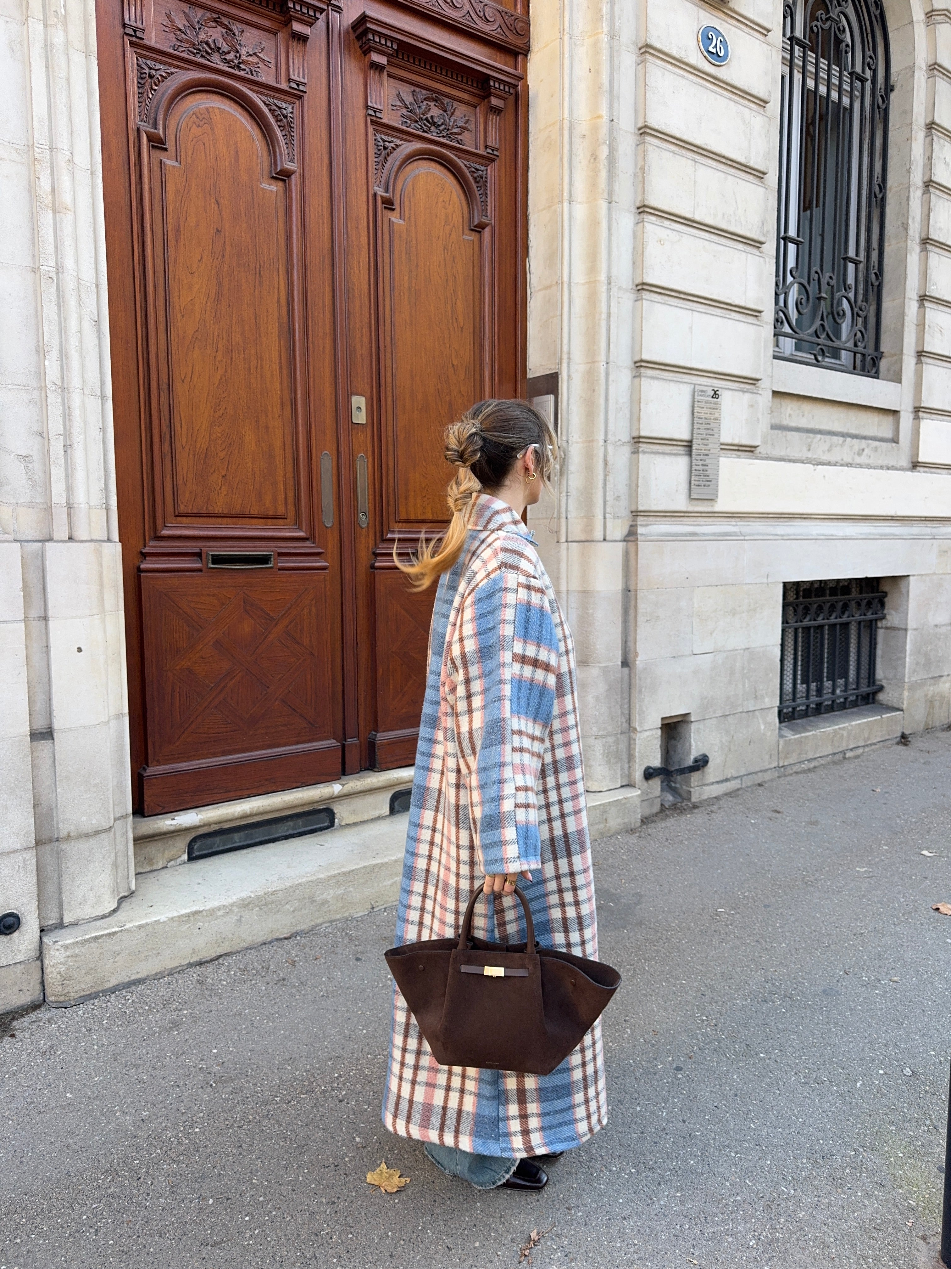 Manteau long upcyclé laine à carreaux vintage
