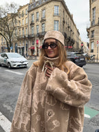 Chapeau upcyclé laine marron clair à motifs vintage