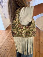 Sac upcyclé fleurs et franges