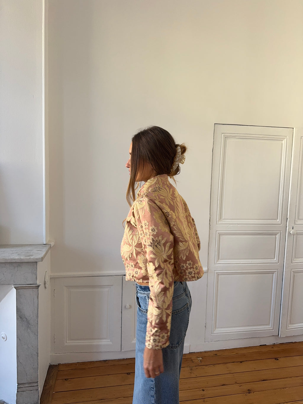 Veste courte upcyclée satinée cuivrée
