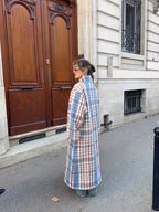 Manteau long upcyclé laine à carreaux vintage