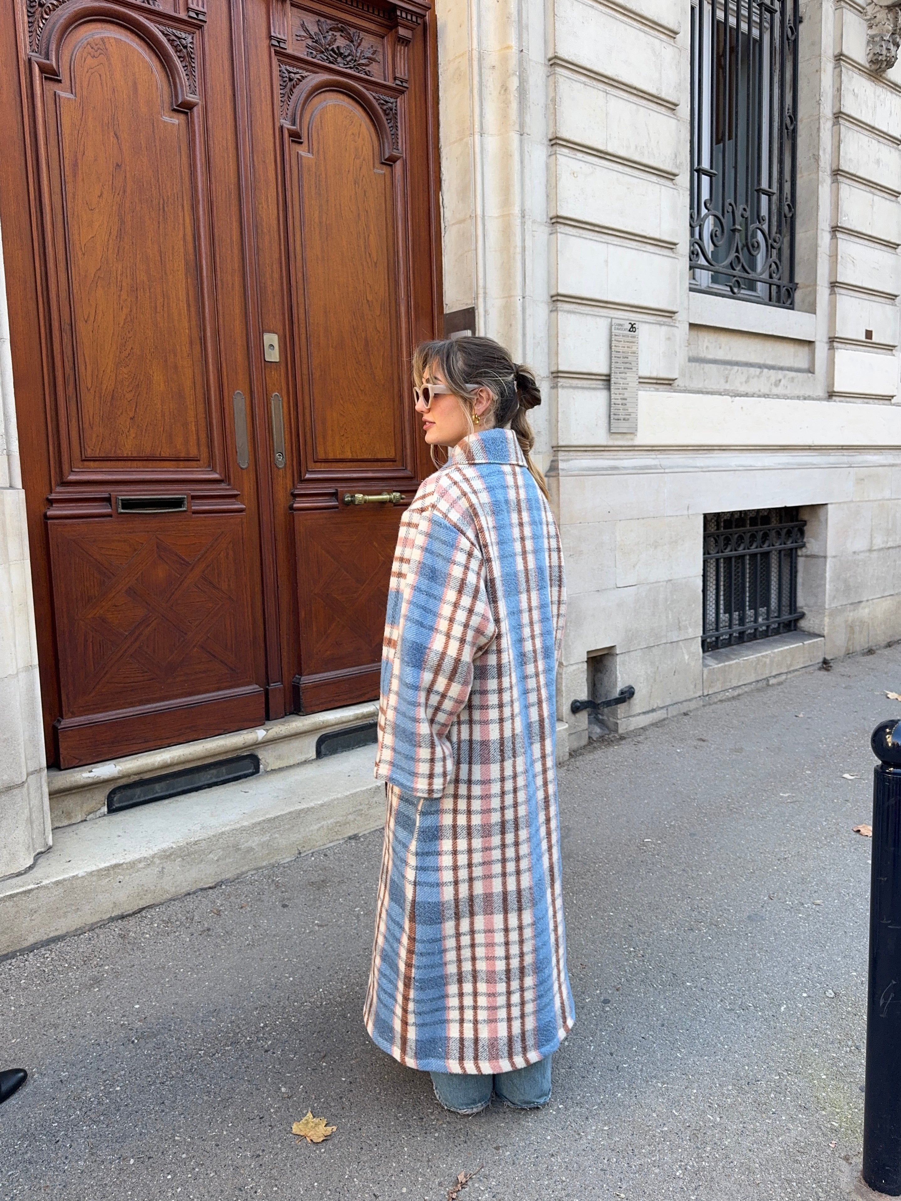 Manteau long upcyclé laine à carreaux vintage