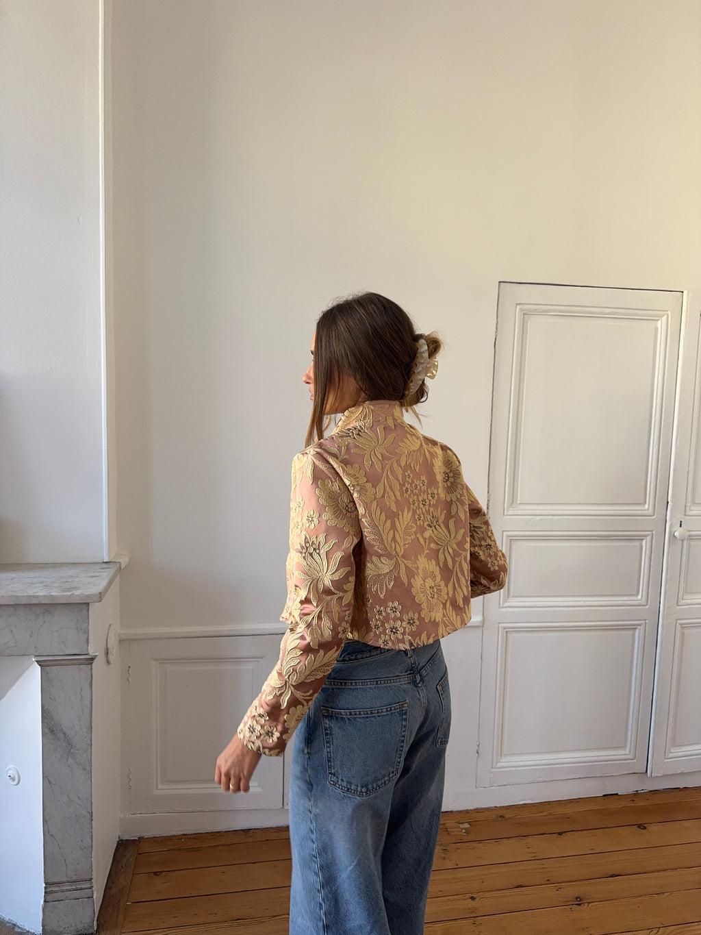 Veste courte upcyclée satinée cuivrée