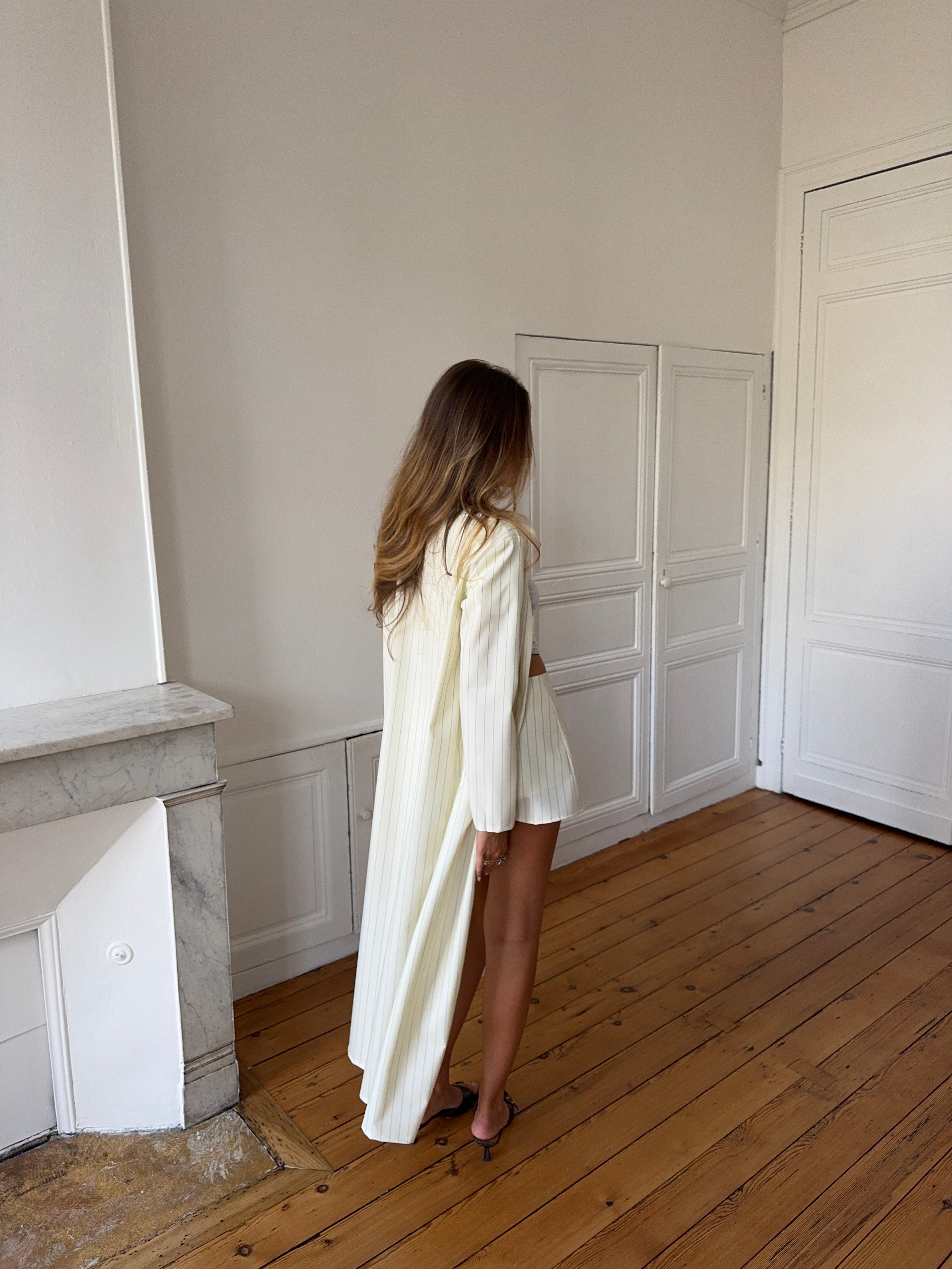 Veste longue écrue à rayures