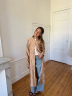 Veste longue upcyclée satinée cuivrée - M
