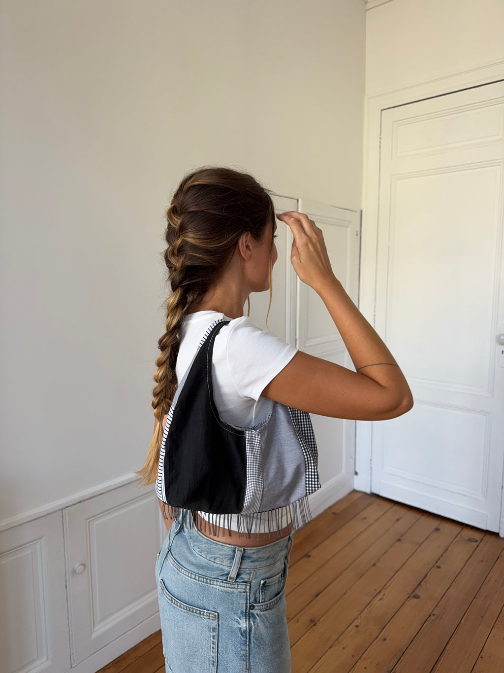 Sac upcyclé patchwork et franges