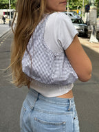 Sac upcyclé blanc à carreaux et franges vintage - petit