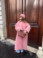 Manteau long upcyclé laine rose vintage