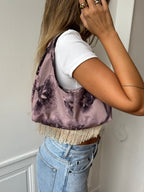 Sac upcyclé violet et franges