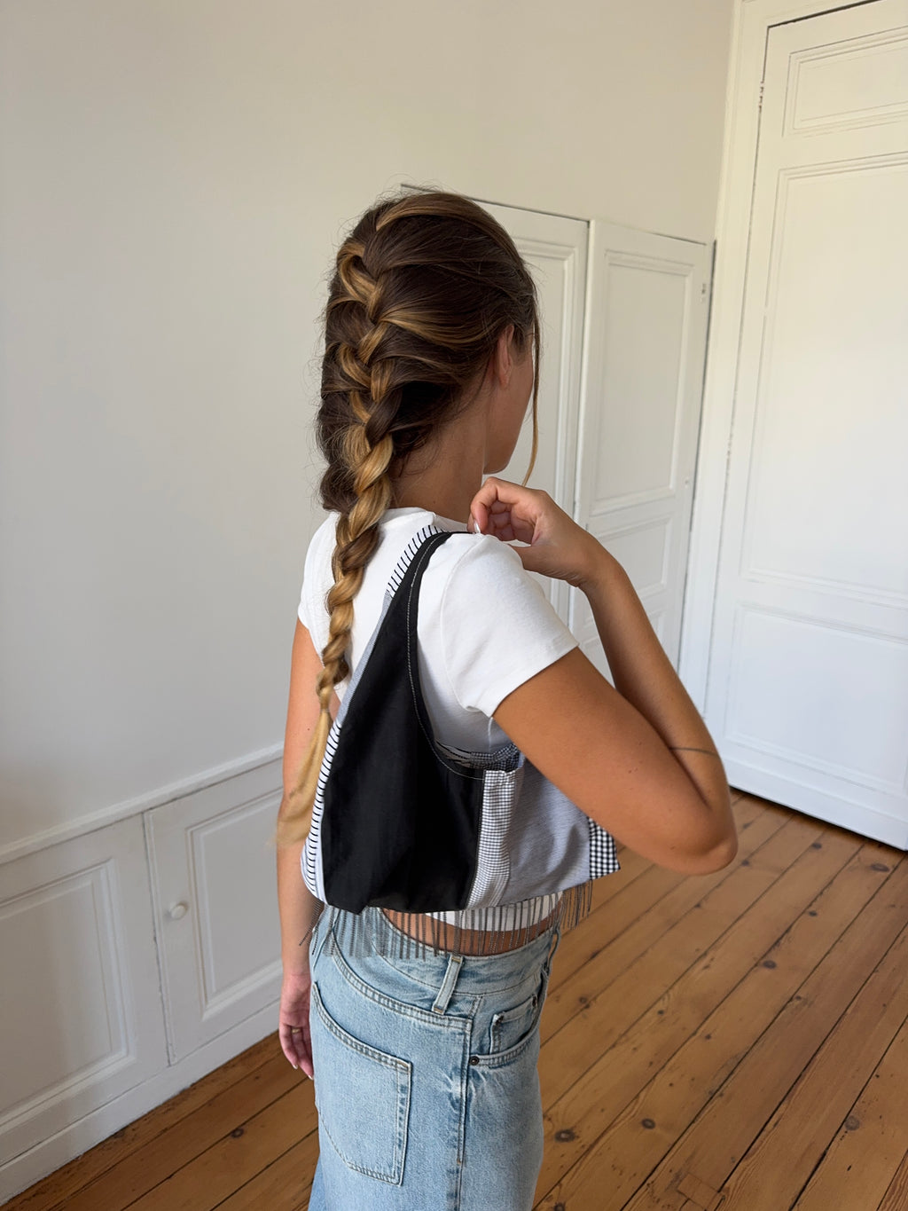 Sac upcyclé patchwork et franges