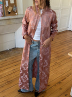 Veste longue upcyclée satinée rose - M