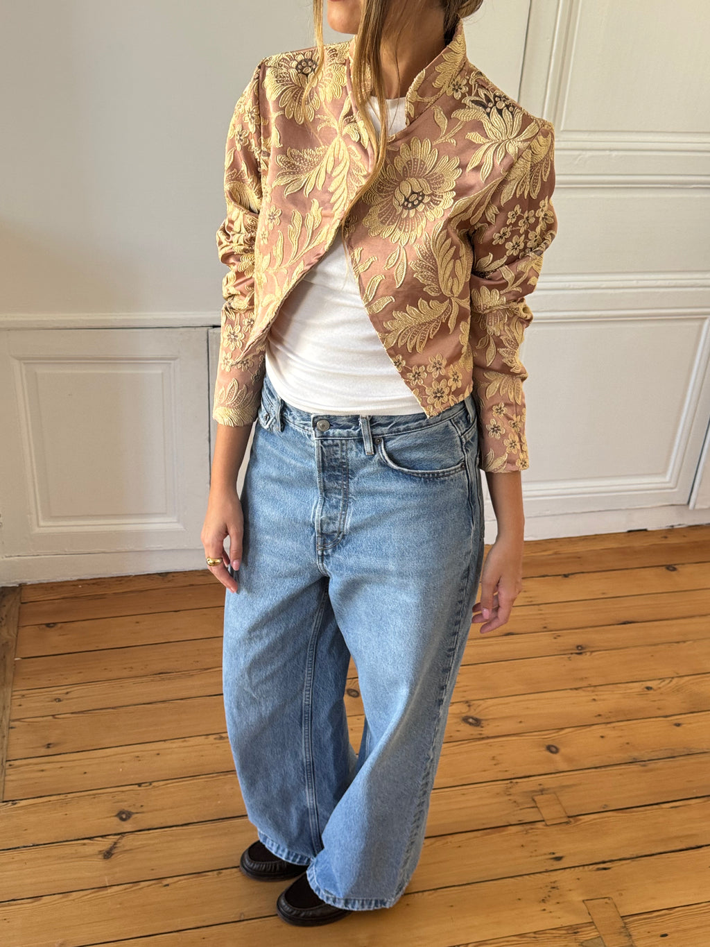 Veste courte upcyclée satinée cuivrée