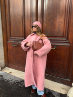 Manteau long upcyclé laine rose vintage