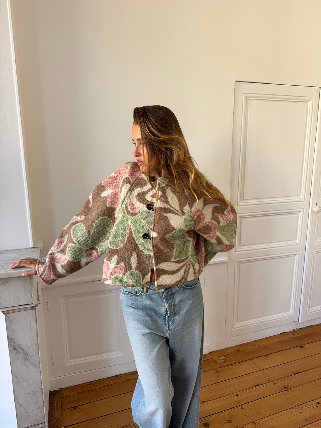 Veste upcyclée laine à motifs - T1
