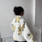 Veste upcyclée matelassée blanche à fleurs jaunes