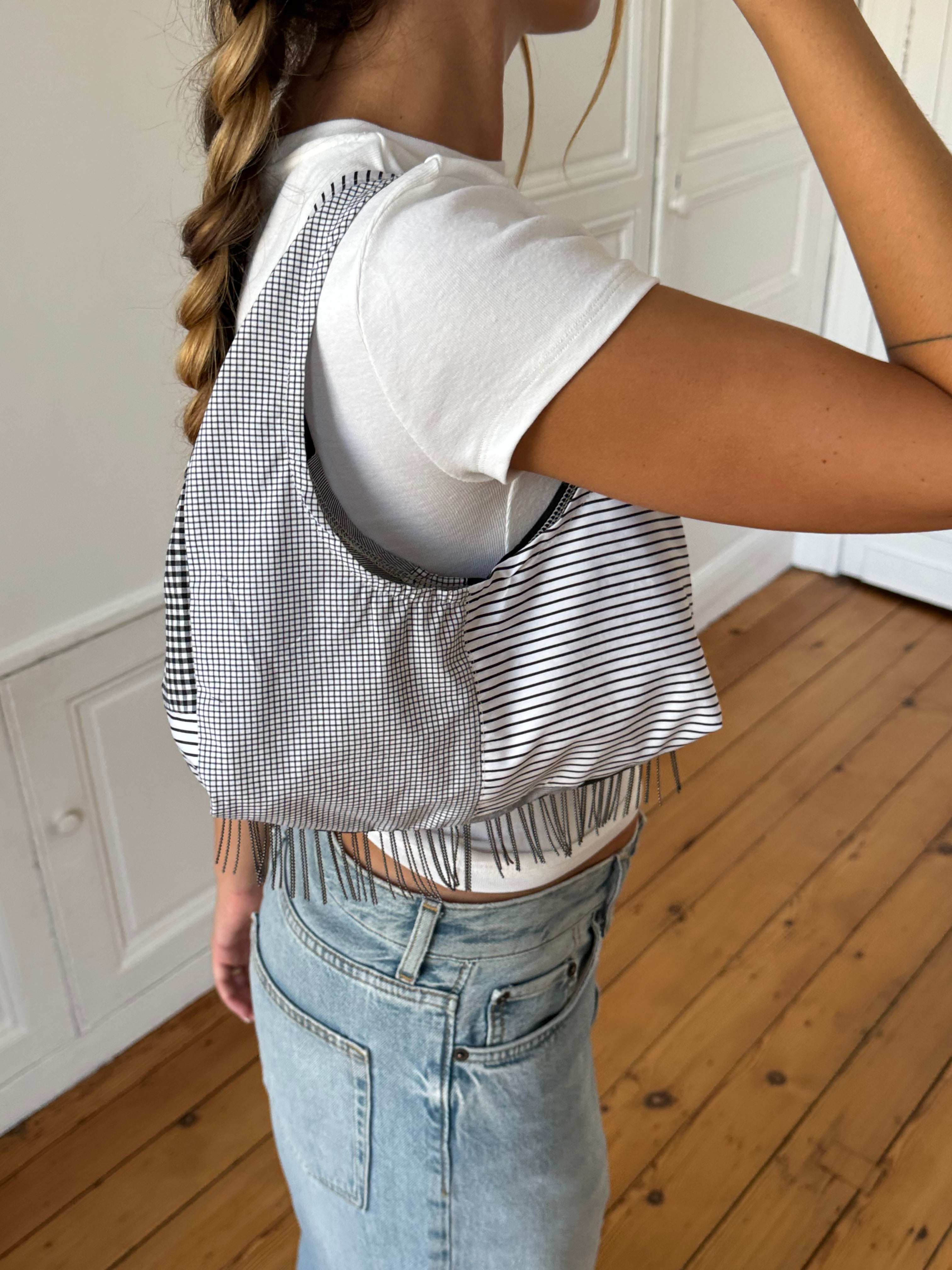 Sac upcyclé patchwork et franges