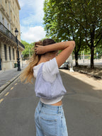 Sac upcyclé blanc à carreaux et franges vintage - petit