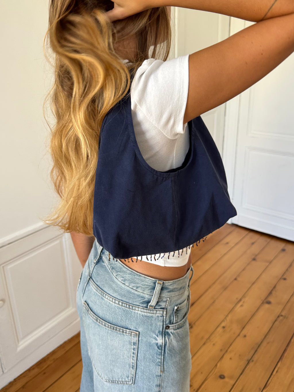 Sac upcyclé marine et franges