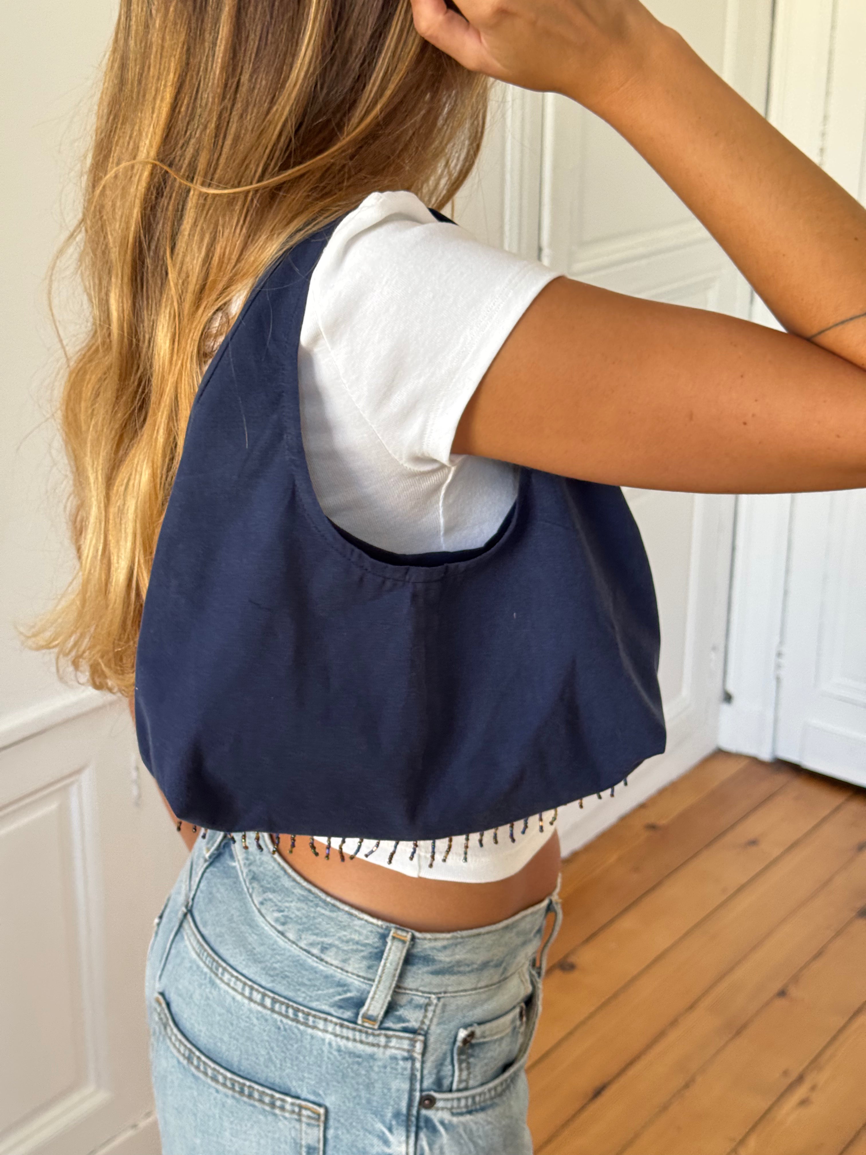 Sac upcyclé marine et franges