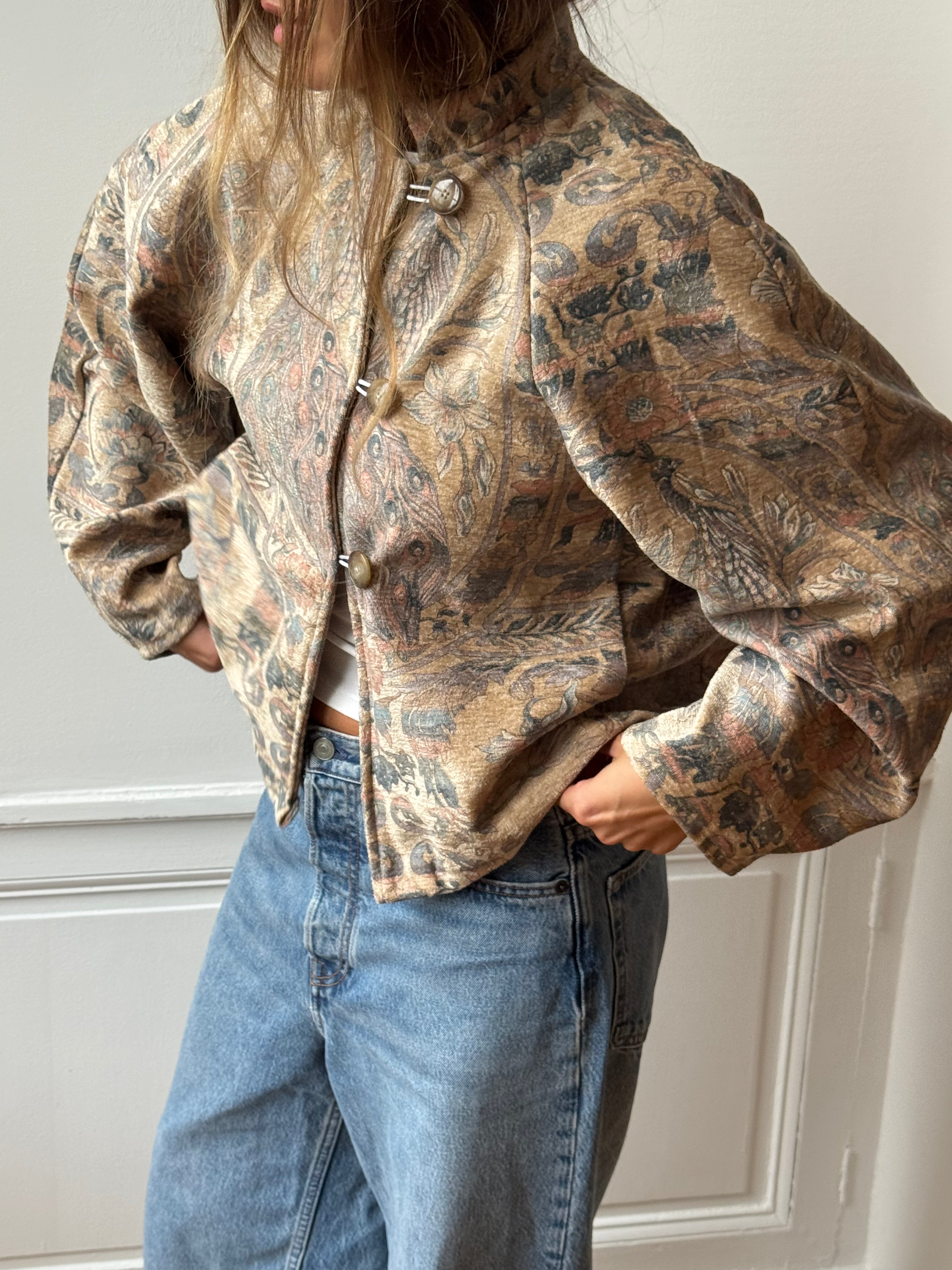 Veste fine upcyclée à motifs - T1