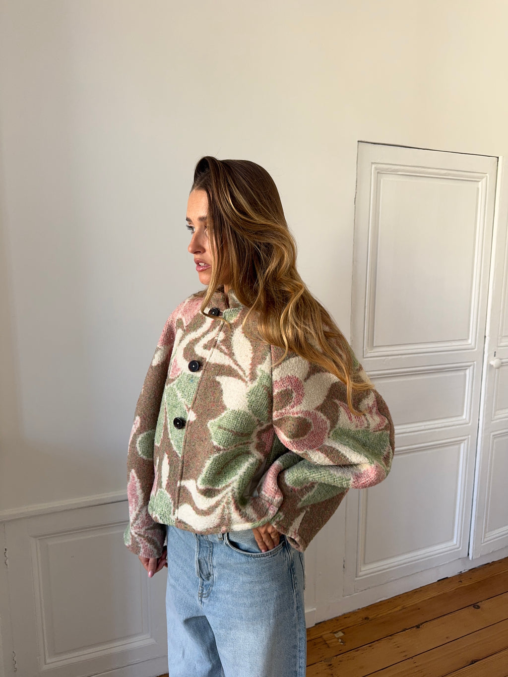 Veste upcyclée laine à motifs - T1