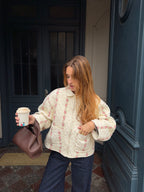 Veste upcyclée matelassée écrue à fleurs