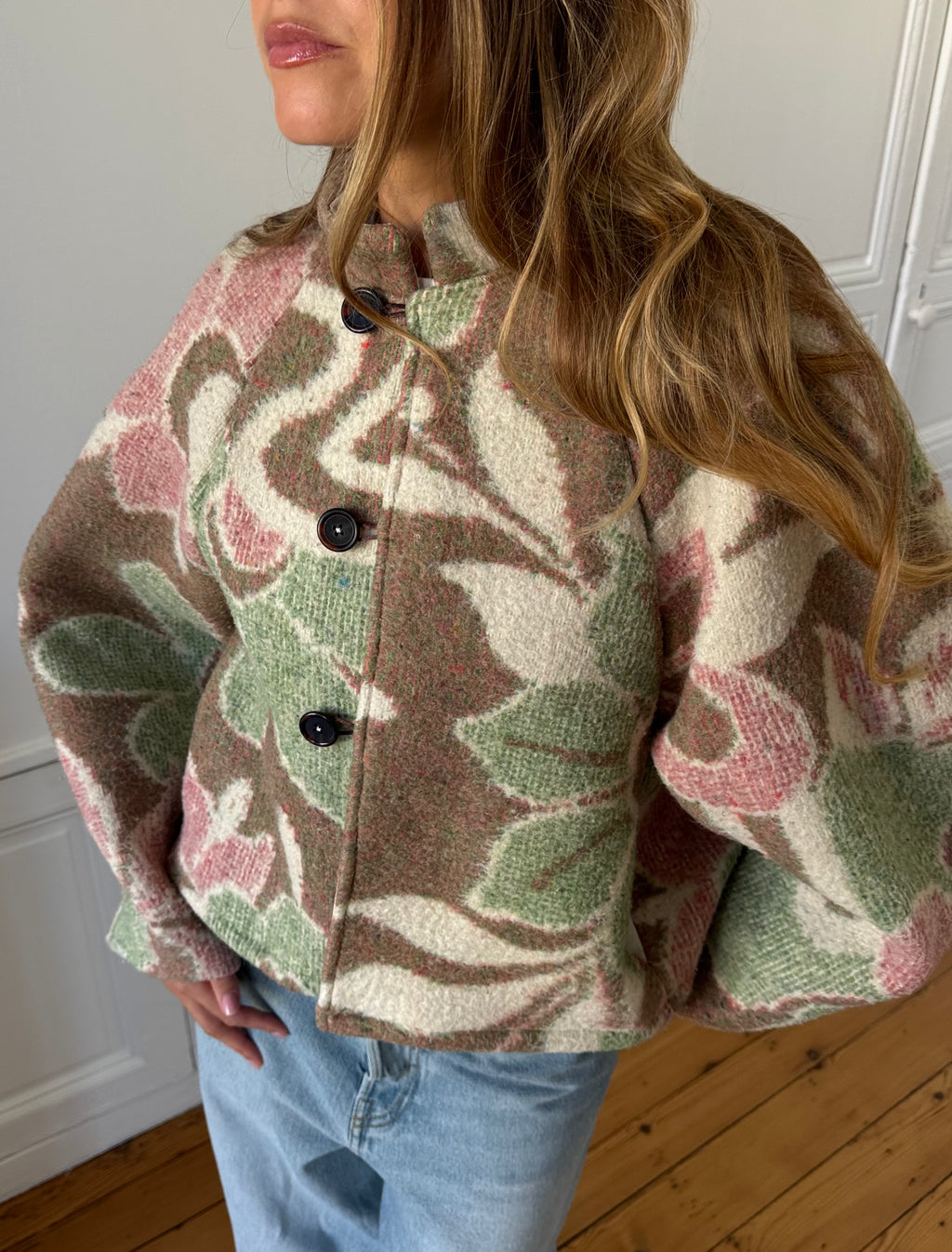 Veste upcyclée laine à motifs - T1