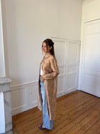Veste longue upcyclée satinée cuivrée - M