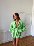 Combinaison upcyclée lin vert - M/L