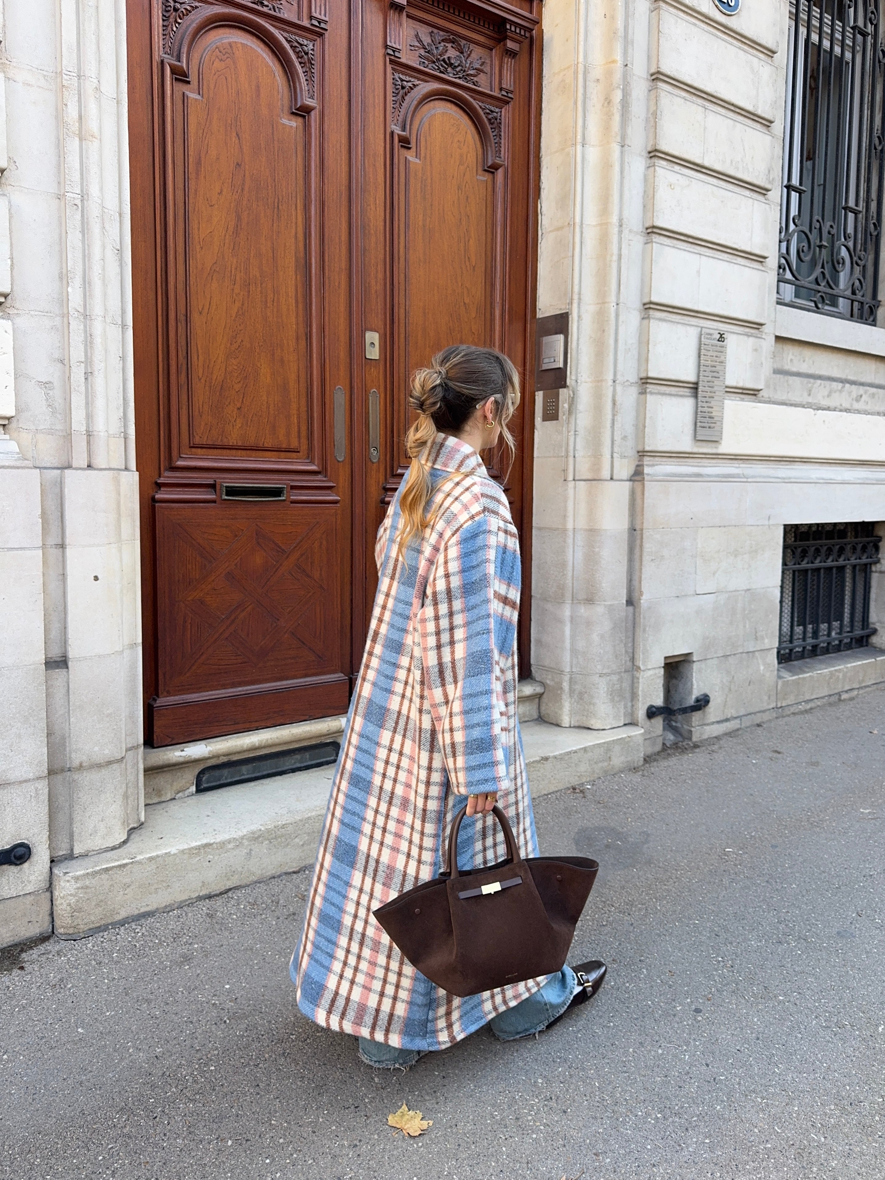 Manteau long upcyclé laine à carreaux vintage
