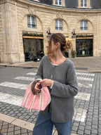 Sac upcyclé laine rose à rayures vintage - petit