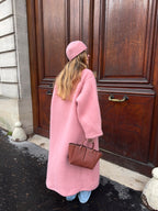 Manteau long upcyclé laine rose vintage