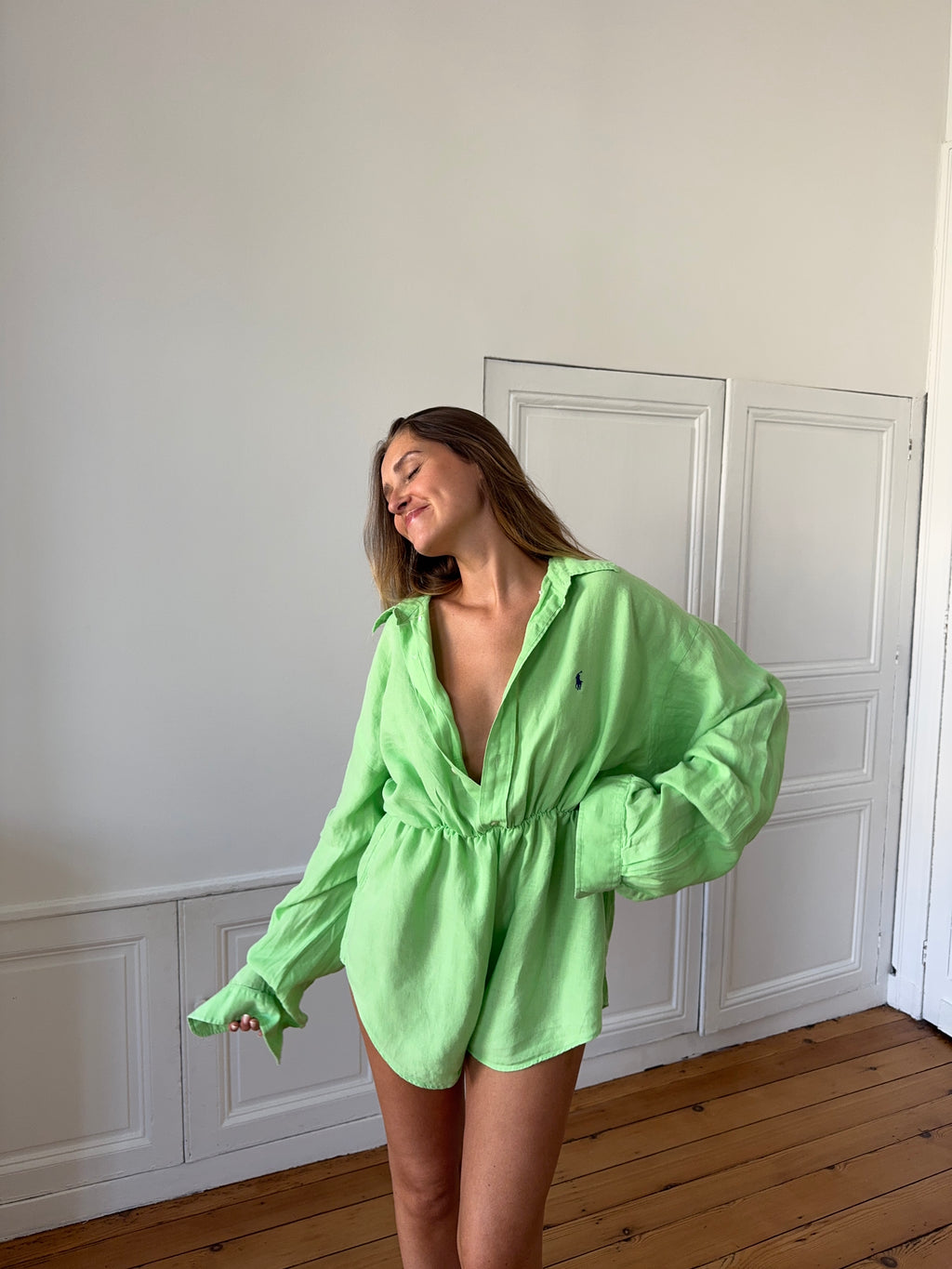 Combinaison upcyclée lin vert - M/L