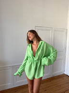 Combinaison upcyclée lin vert - M/L
