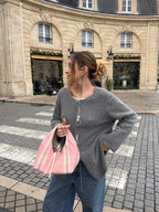Sac upcyclé laine rose à rayures vintage - petit